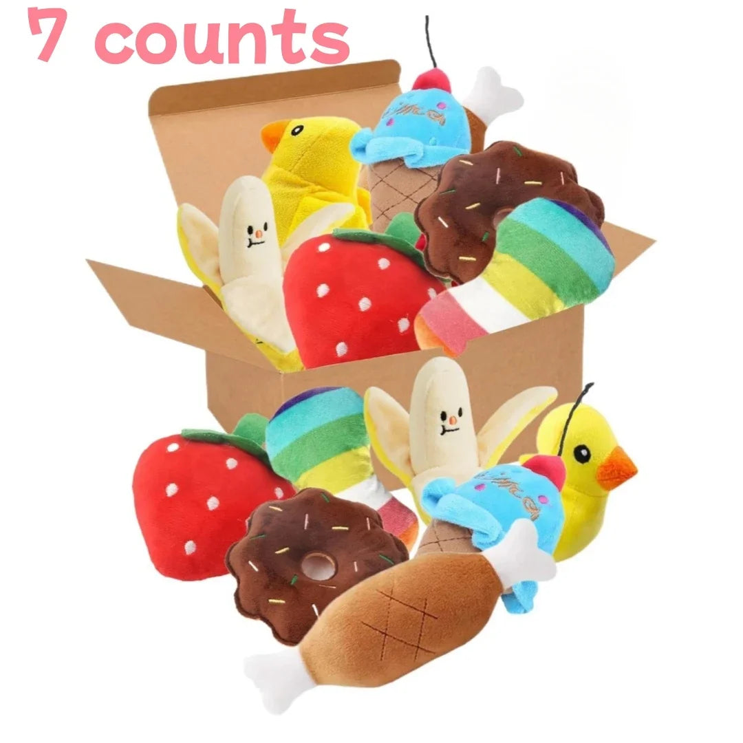 7-Piece Puppy Plush Toy Set – Fruit & Veggie Squeaky Toys