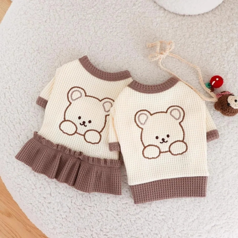 Cute Couple Dog Clothes Pet Dresses Shirt Waffle Cat Dog Shirt Puppy Pet Skirt Clothing for perro Dogs Cats Chihuahua Yorkie