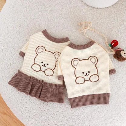 Cute Couple Dog Clothes Pet Dresses Shirt Waffle Cat Dog Shirt Puppy Pet Skirt Clothing for perro Dogs Cats Chihuahua Yorkie
