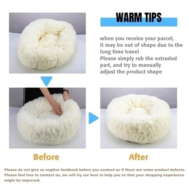 Round Plush Pet Bed – Washable Dog &amp; Cat Sofa Bed