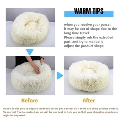 Round Plush Pet Bed – Washable Dog &amp; Cat Sofa Bed