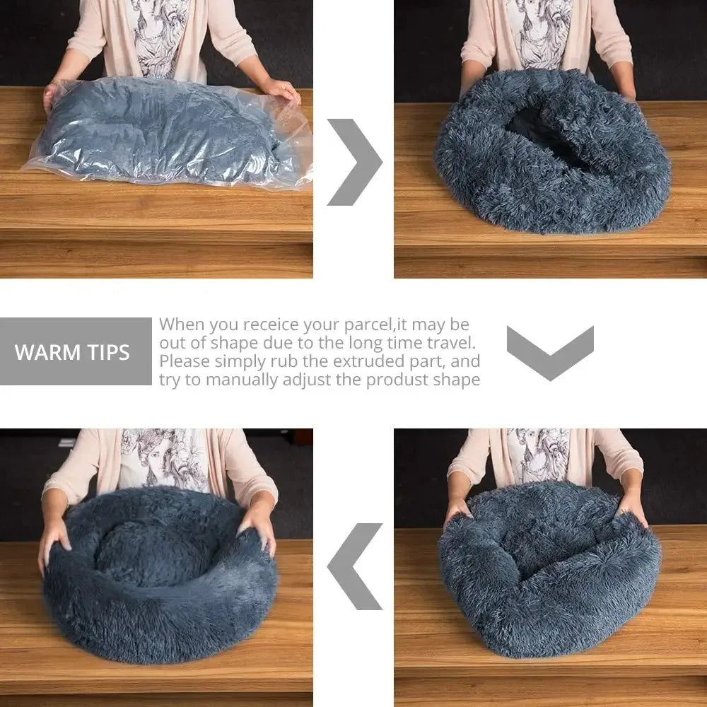 Round Plush Pet Bed – Washable Dog &amp; Cat Sofa Bed