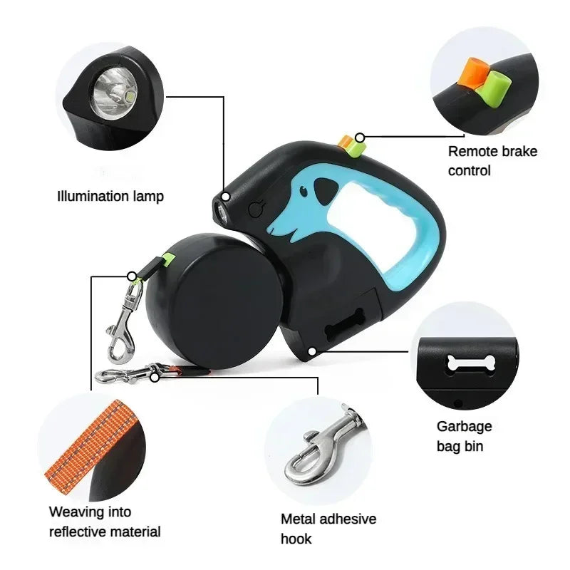 Dual Dog Retractable Leash | Portable Rotating Double-End Walking Lead for 2 Dogs
