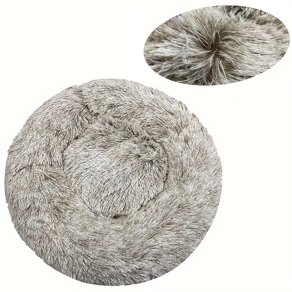 Round Plush Pet Bed – Washable Dog &amp; Cat Sofa Bed
