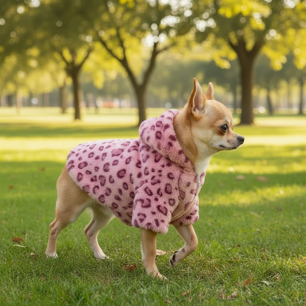 Warm Leopard Fleece Hoodie Jacket for Small Dogs