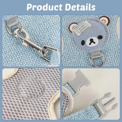 Rabbit Harness Leash Breathable dog Walking Harness Anti Pull Adjustable Vest for Small Animals Hamster Guinea Pig Ferret Kitten