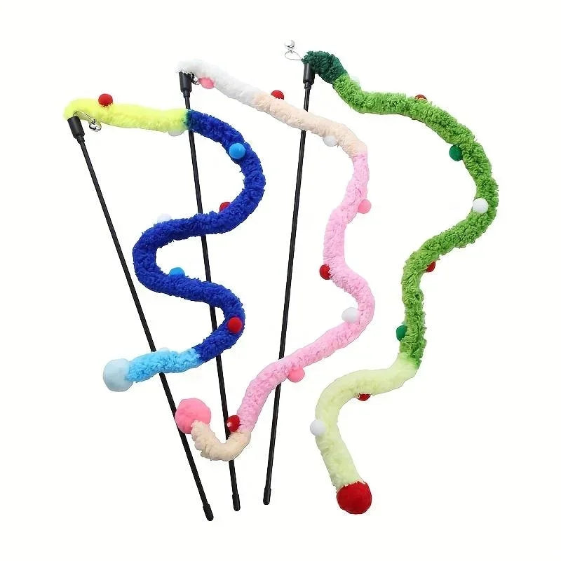 Soft Plush Strip Cat Teaser Wand — Interactive Toy for Kittens & Cats