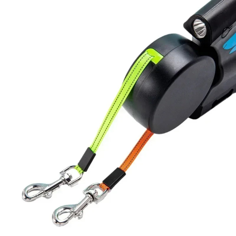 Dual Dog Retractable Leash | Portable Rotating Double-End Walking Lead for 2 Dogs