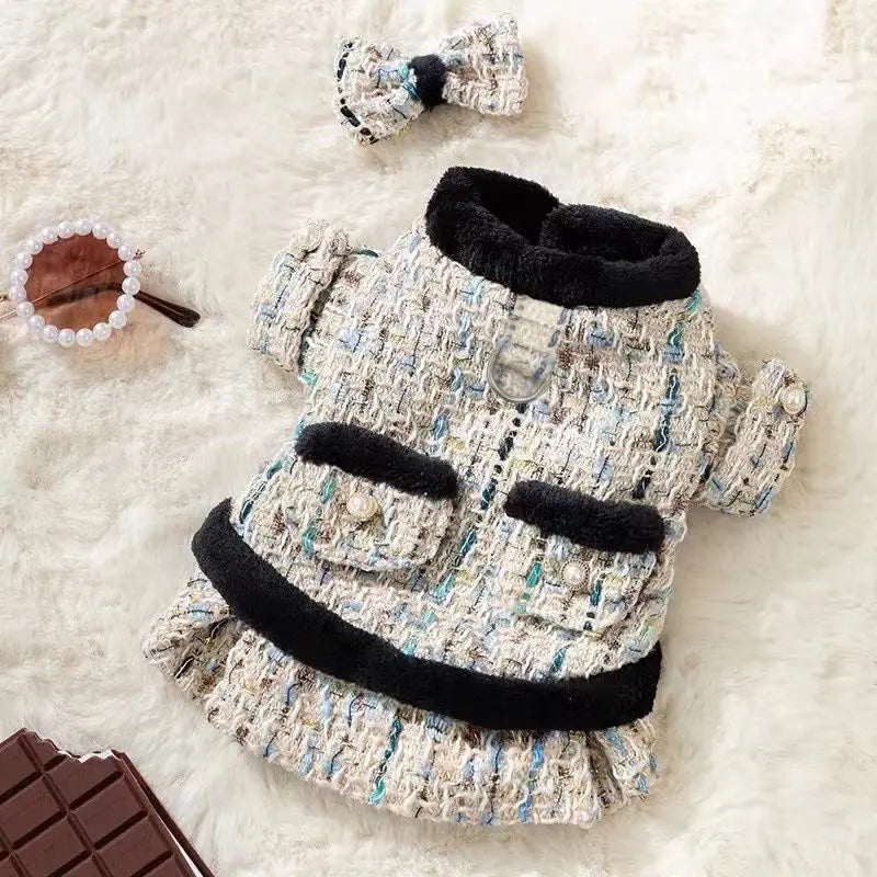Luxury Thickened Dog & Cat Jacket Skirt Set – Warm Autumn Winter Coat with Leash