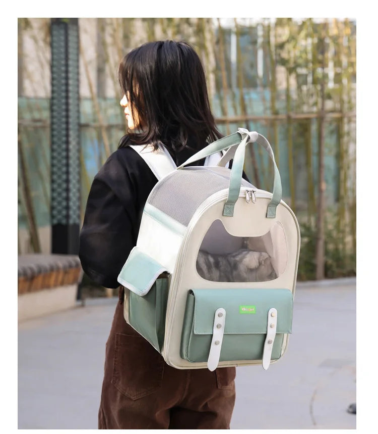 Portable Breathable Backpack for Carrying Pet Cats and Small Dogs - Pet Travel Supplies for Outdoor Use