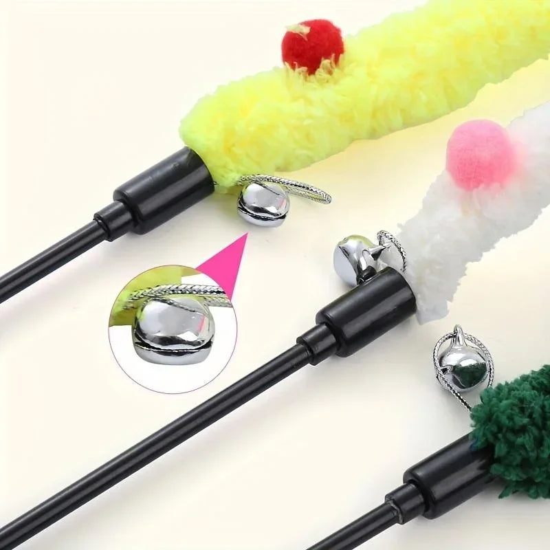 Soft Plush Strip Cat Teaser Wand — Interactive Toy for Kittens & Cats