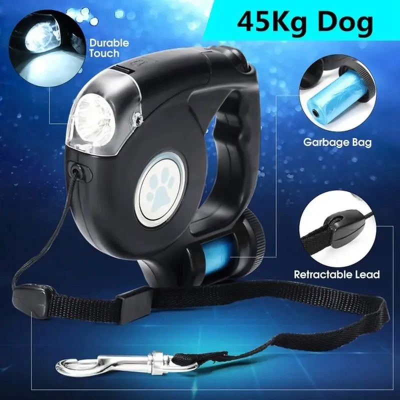 3-in-1 Retractable Dog Leash with LED Light | Automatic Outdoor Walking Leash
