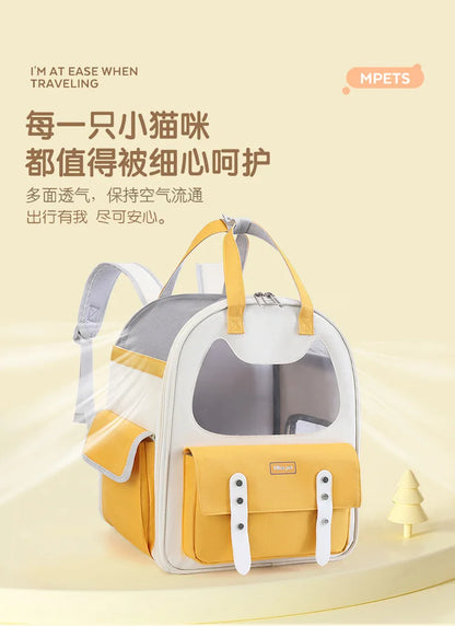 Portable Breathable Backpack for Carrying Pet Cats and Small Dogs - Pet Travel Supplies for Outdoor Use
