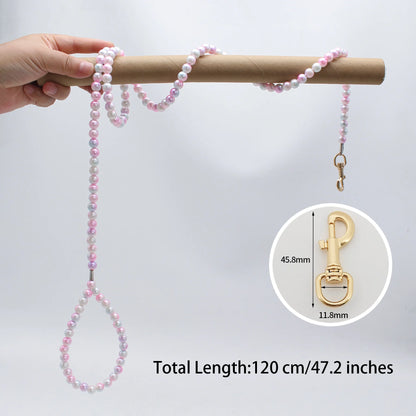 Luxury Pearl Dog Leash | Adjustable Beaded Lead for Small Dogs &amp; Cats
