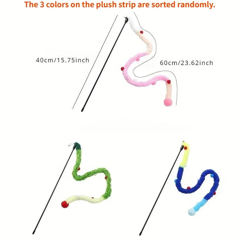 Soft Plush Strip Cat Teaser Wand — Interactive Toy for Kittens & Cats