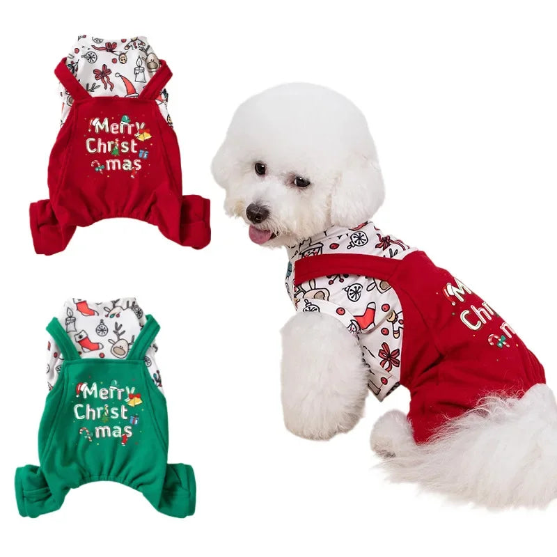 Christmas Floral Dog & Cat Dress – Warm Four-Legged Holiday Overalls