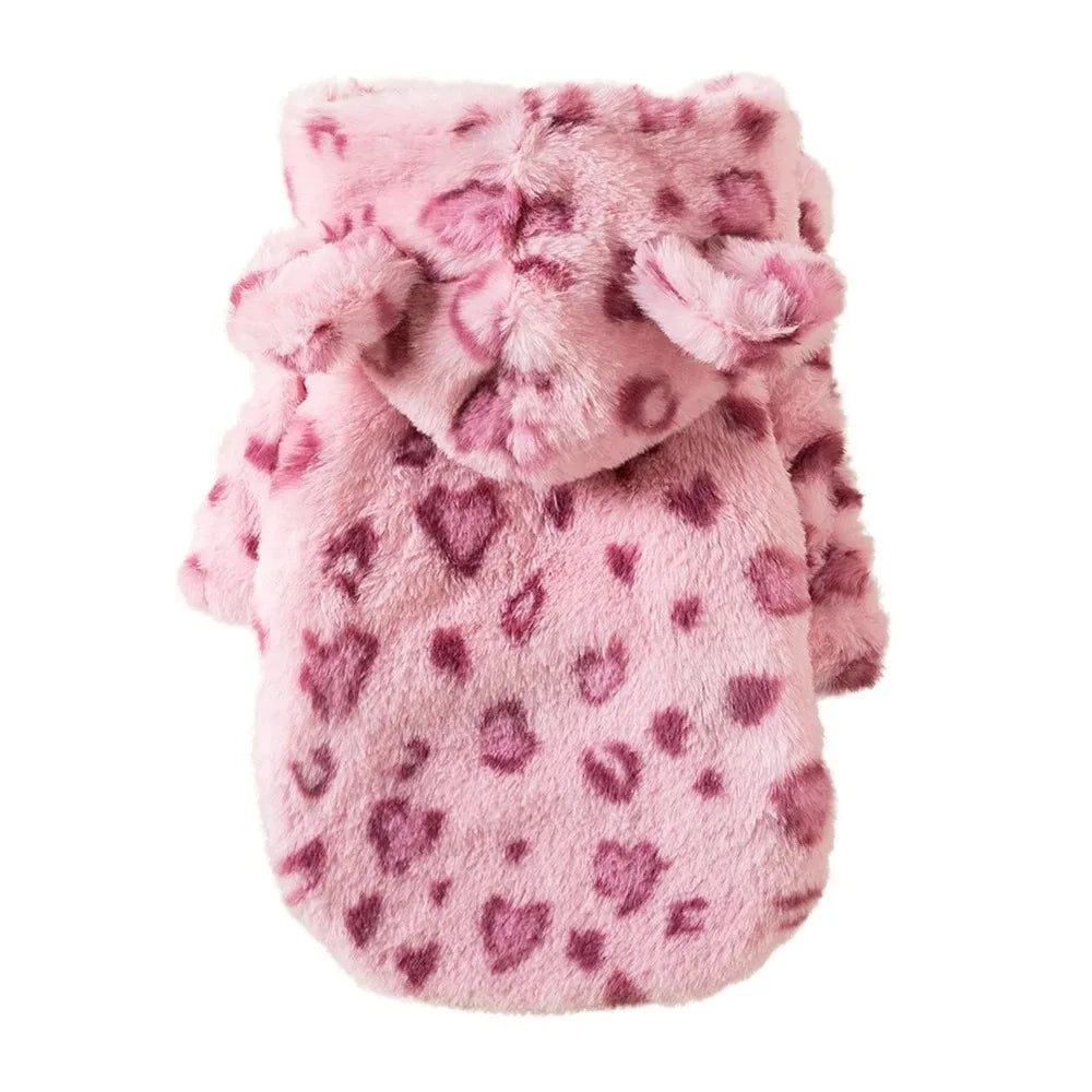 Warm Leopard Fleece Hoodie Jacket for Small Dogs