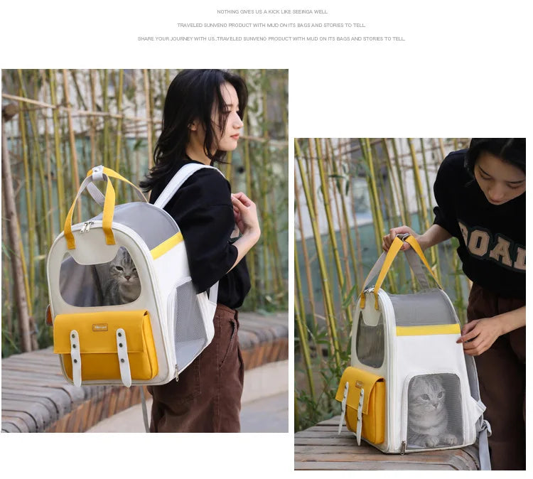 Portable Breathable Backpack for Carrying Pet Cats and Small Dogs - Pet Travel Supplies for Outdoor Use
