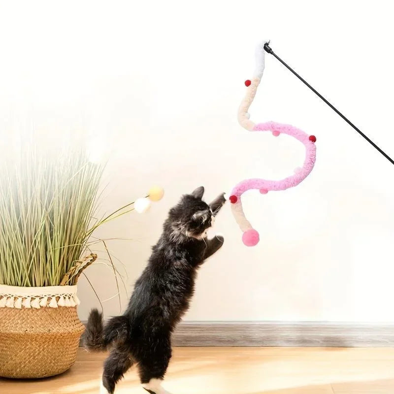 Soft Plush Strip Cat Teaser Wand — Interactive Toy for Kittens & Cats
