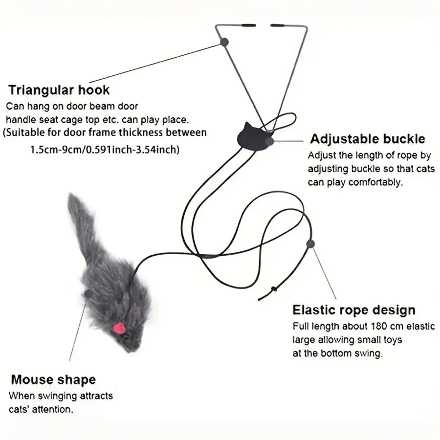 Hanging Door Mouse Cat Toy | Retractable Self-Play Interactive Scratch Rope