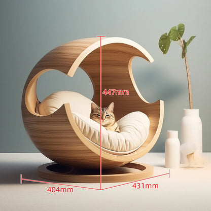 Solid Wood Pet Bed | Semi-Closed, Removable &amp; Washable for Cats &amp; Dogs