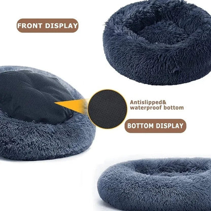 Round Plush Pet Bed – Washable Dog &amp; Cat Sofa Bed