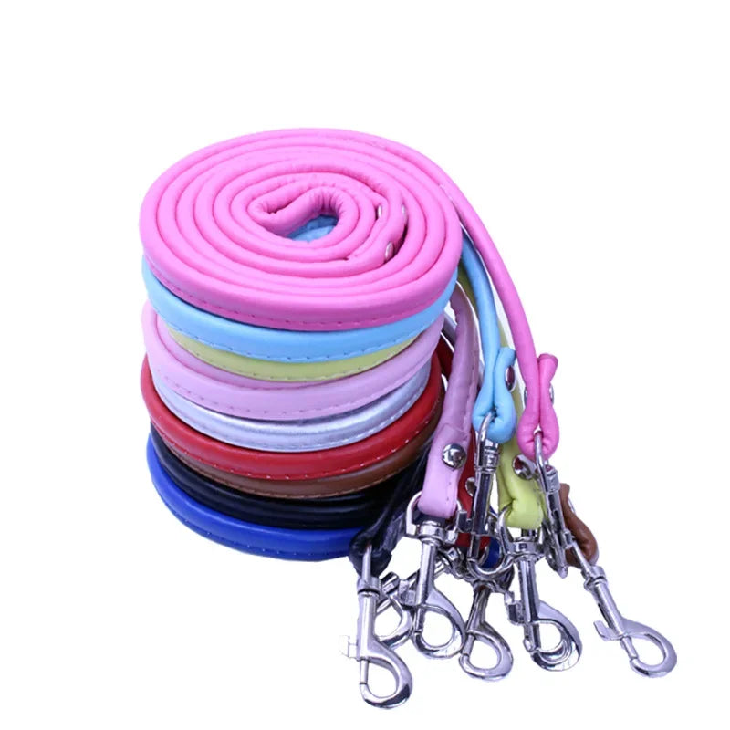 Adjustable PU Leather Dog Leash | Soft Walking Lead for Small Dogs & Puppies