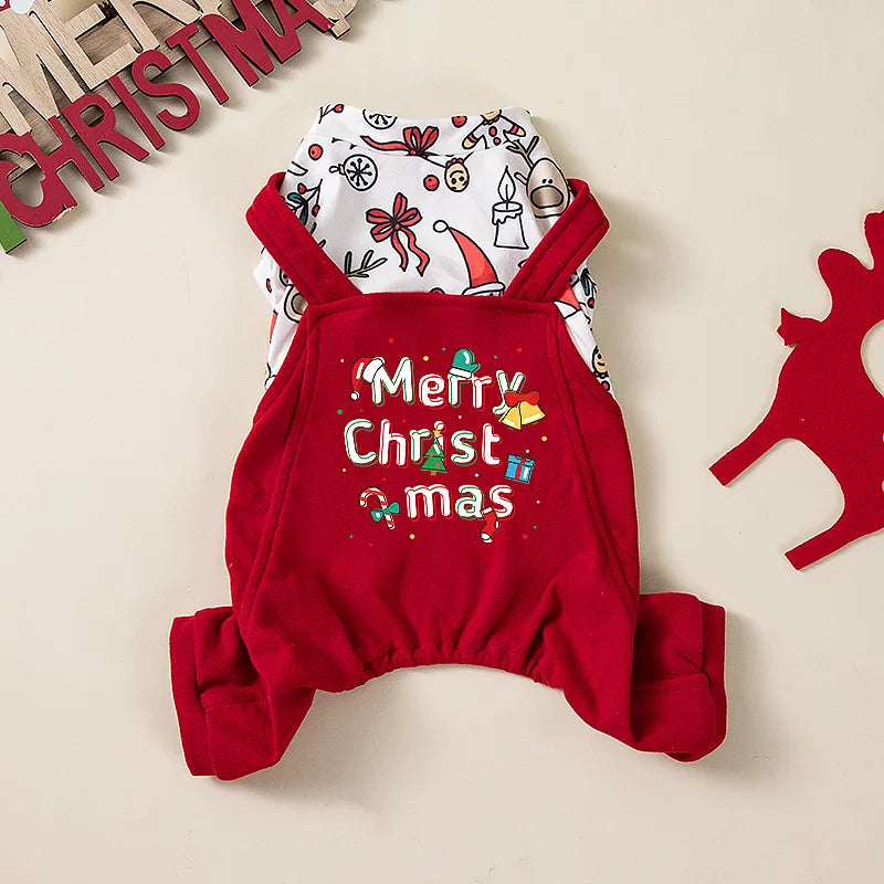 Christmas Floral Dog & Cat Dress – Warm Four-Legged Holiday Overalls