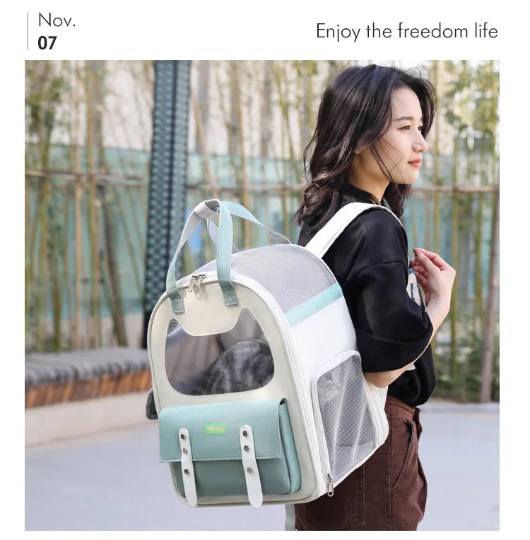 Portable Breathable Backpack for Carrying Pet Cats and Small Dogs - Pet Travel Supplies for Outdoor Use