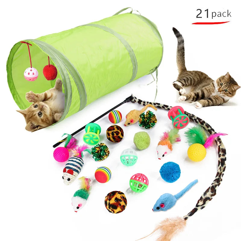 Kitten Toys Variety Pack – Cat Toy Set with Stick, Sisal Mouse &amp; Bell Ball