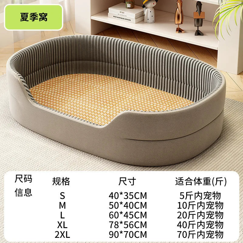 All-Season Dog Bed Cooling Mat for Large Small Dogs, Orthopedic Pet Sofa Bed with Ice Silk Pad, Waterproof Chew Proof Kennel