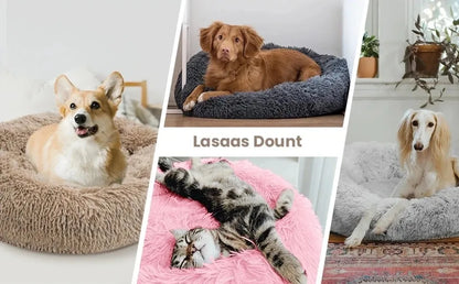 Round Plush Pet Bed – Washable Dog &amp; Cat Sofa Bed