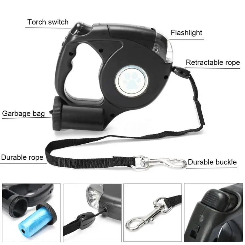 3-in-1 Retractable Dog Leash with LED Light | Automatic Outdoor Walking Leash