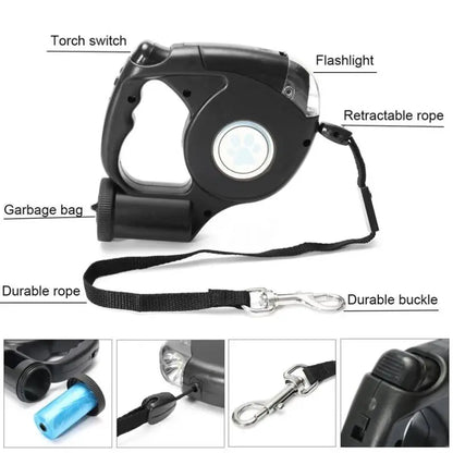3-in-1 Retractable Dog Leash with LED Light | Automatic Outdoor Walking Leash