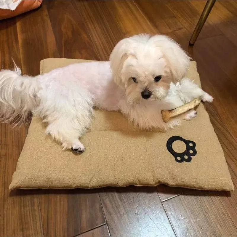 Four-Season Cotton Linen Pet Bed Mat | Scratch-Resistant &amp; Washable for Dogs &amp; Cats