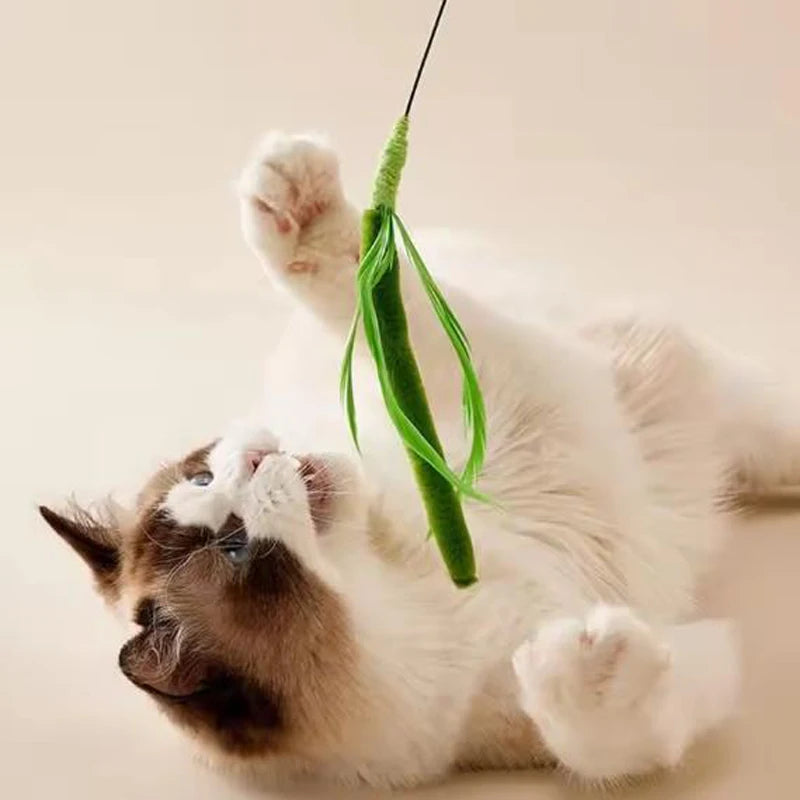 Cat Teaser Wand Toy | Crinkle Tail Grass Stick for Kittens & Cats