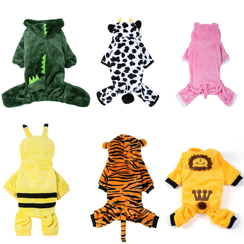 Fleece Animal Hoodie Jumpsuit for Dogs & Cats