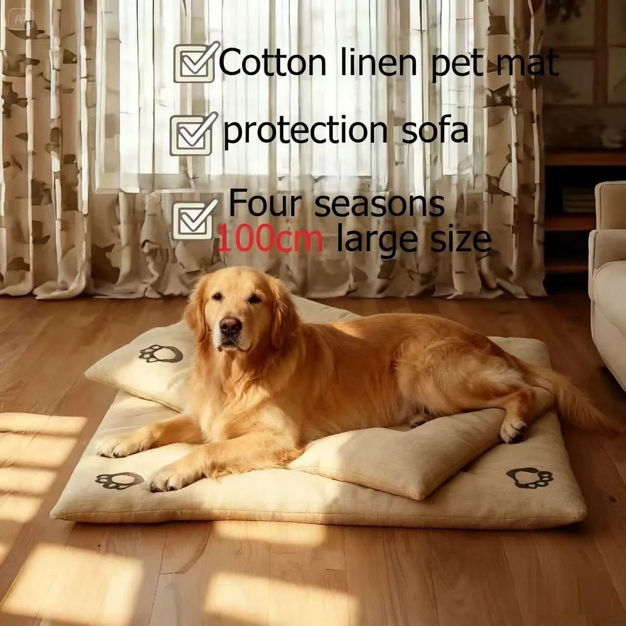 Four-Season Cotton Linen Pet Bed Mat | Scratch-Resistant &amp; Washable for Dogs &amp; Cats