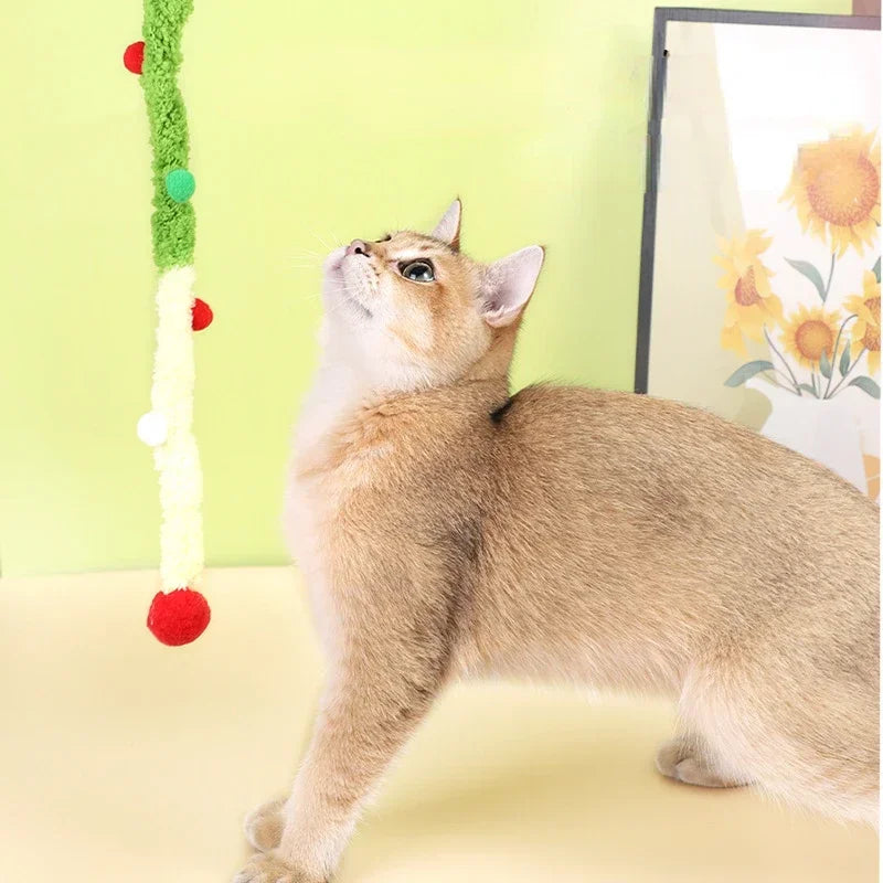 Soft Plush Strip Cat Teaser Wand — Interactive Toy for Kittens & Cats