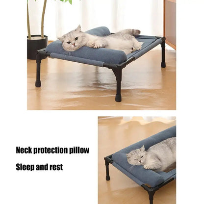 Dog Cot Cooling Dog Bed With Pillow And Breathable Mesh Washable Pet Furniture For Outdoor Indoor Camping Patio Sunbathing