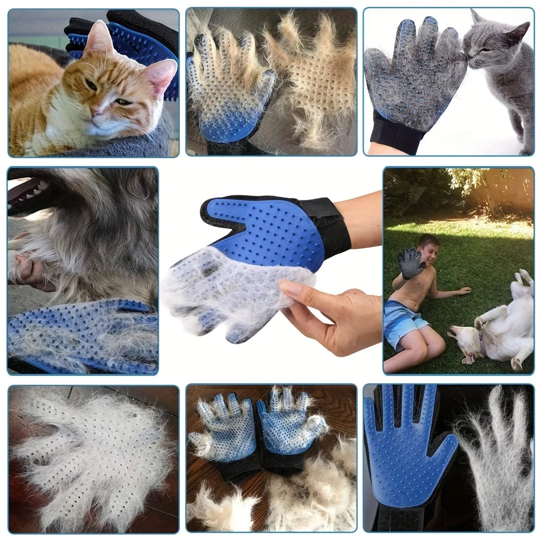 Petdashian 2-Piece Grooming Glove & Brush Kit | De-Shedding Bath Tool for Dogs, Cats & Rabbits