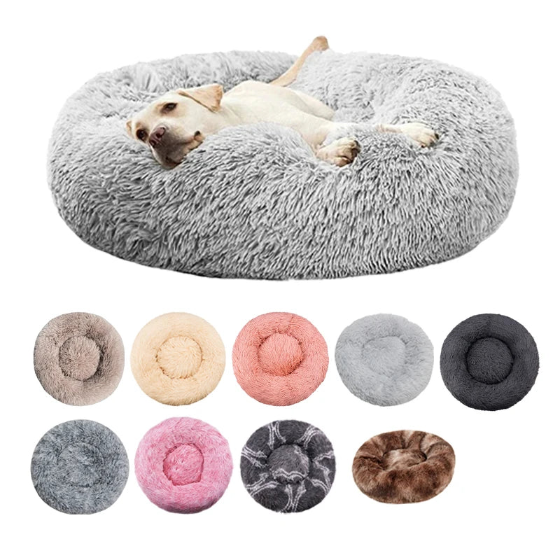 Round Plush Pet Bed – Washable Dog &amp; Cat Sofa Bed
