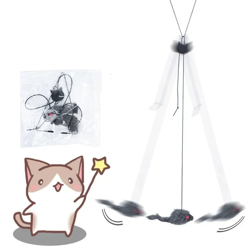 Hanging Door Mouse Cat Toy | Retractable Self-Play Interactive Scratch Rope