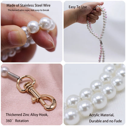 Luxury Pearl Dog Leash | Adjustable Beaded Lead for Small Dogs &amp; Cats