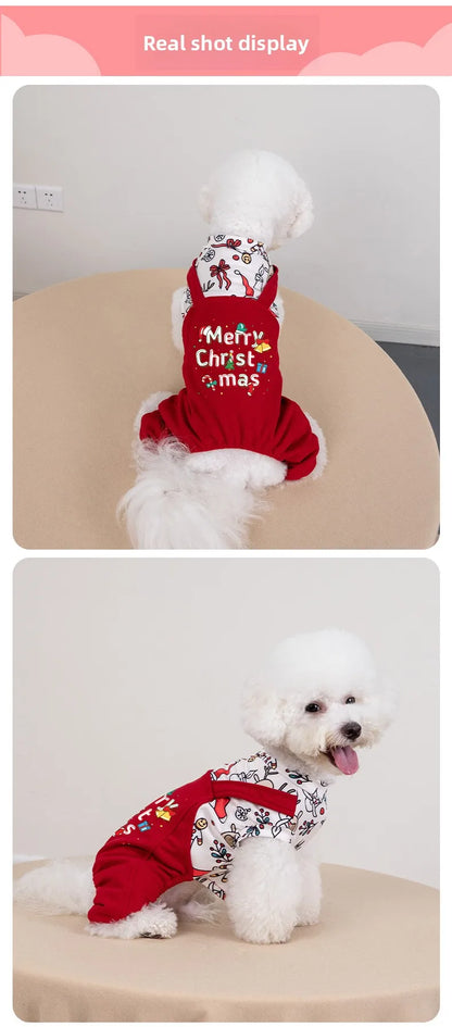 Christmas Floral Dog &amp; Cat Dress – Warm Four-Legged Holiday Overalls
