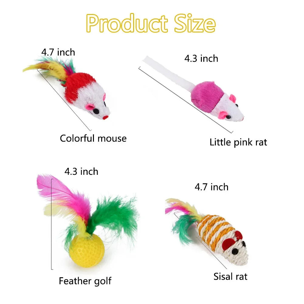 Kitten Toys Variety Pack – Cat Toy Set with Stick, Sisal Mouse &amp; Bell Ball