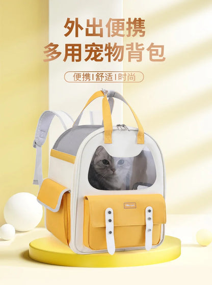 Portable Breathable Backpack for Carrying Pet Cats and Small Dogs - Pet Travel Supplies for Outdoor Use