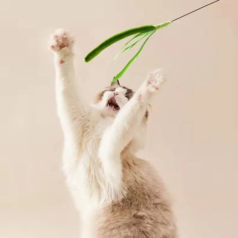 Cat Teaser Wand Toy | Crinkle Tail Grass Stick for Kittens &amp; Cats