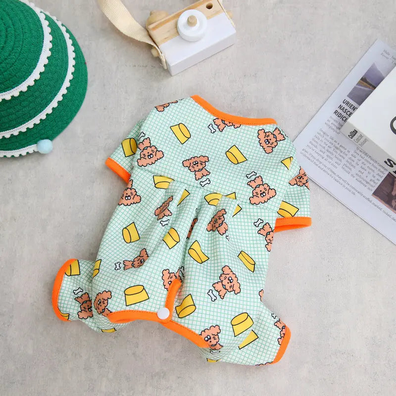 Fashion Pet Dog Clothes for Small Dogs Spring Dog Jumpsuit Cartoon Print Puppy Pajamas Cute Cat Clothing Pet Chihuahua Clothes