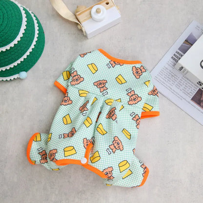 Fashion Pet Dog Clothes for Small Dogs Spring Dog Jumpsuit Cartoon Print Puppy Pajamas Cute Cat Clothing Pet Chihuahua Clothes